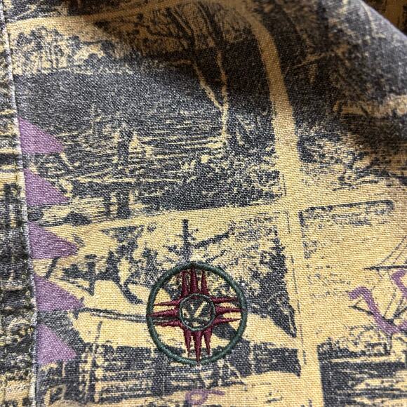 Vintage 90s Jansport Button Up Shirt Green Purple Mens Large Nautical Coastal - Picture 5 of 6